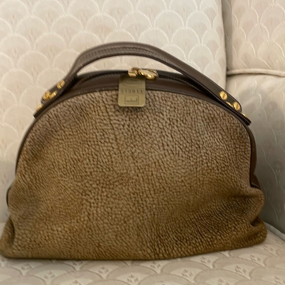 Borbonese Redwall Suede Textured Brown Dual Handle Satchel Bag EUC - Picture 3 of 16